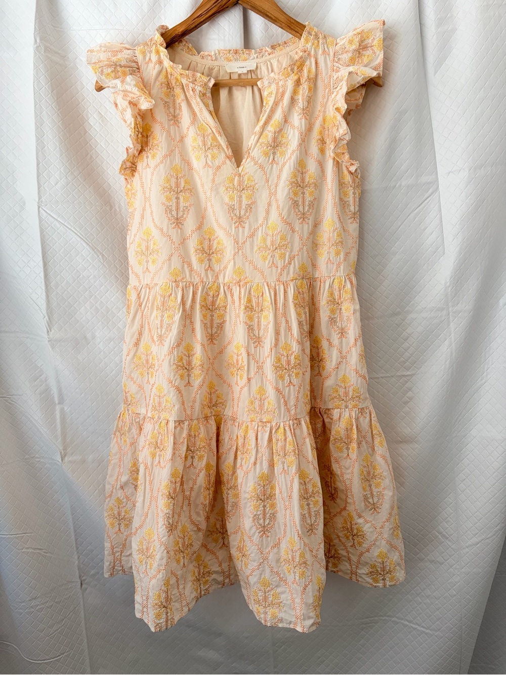 Tiered Ruffle-Sleeve Midi Dress in Peach Floral
